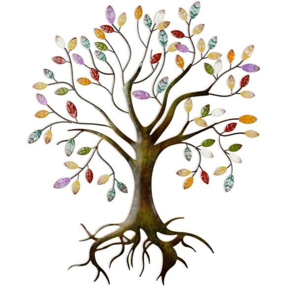 Metal Tree Wall Sculpture Gold Tree HomeDecor Multi Colored Leaf Art Handcrafted